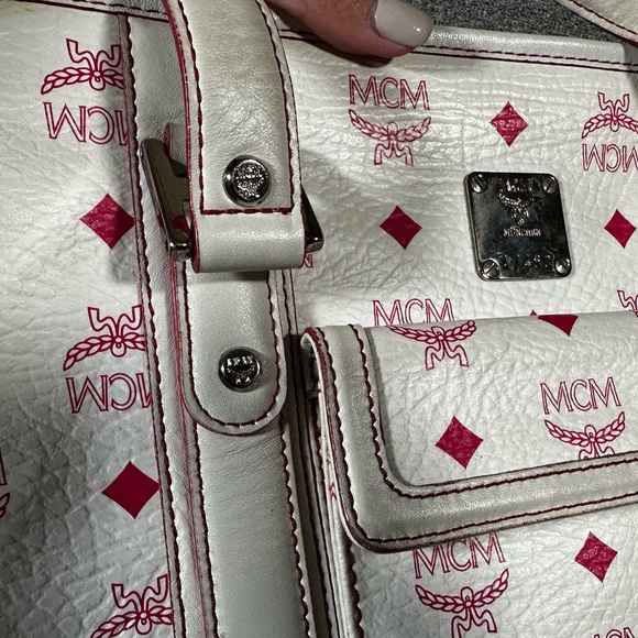 MCM Visetos Handbag in White and Pink - Picture 3 of 16